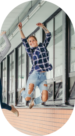girl student jumping