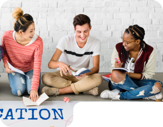 students squating in the corner